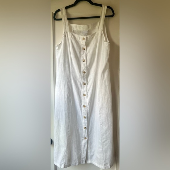 White Linen and Cotton Button-Down Midi Dress Size Large NWT - Picture 2 of 7